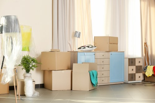 Removal team preparing a move in Wapping near riverside apartments