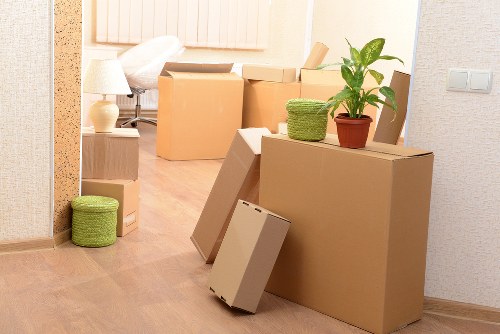 Office furniture and equipment prepared for a commercial move